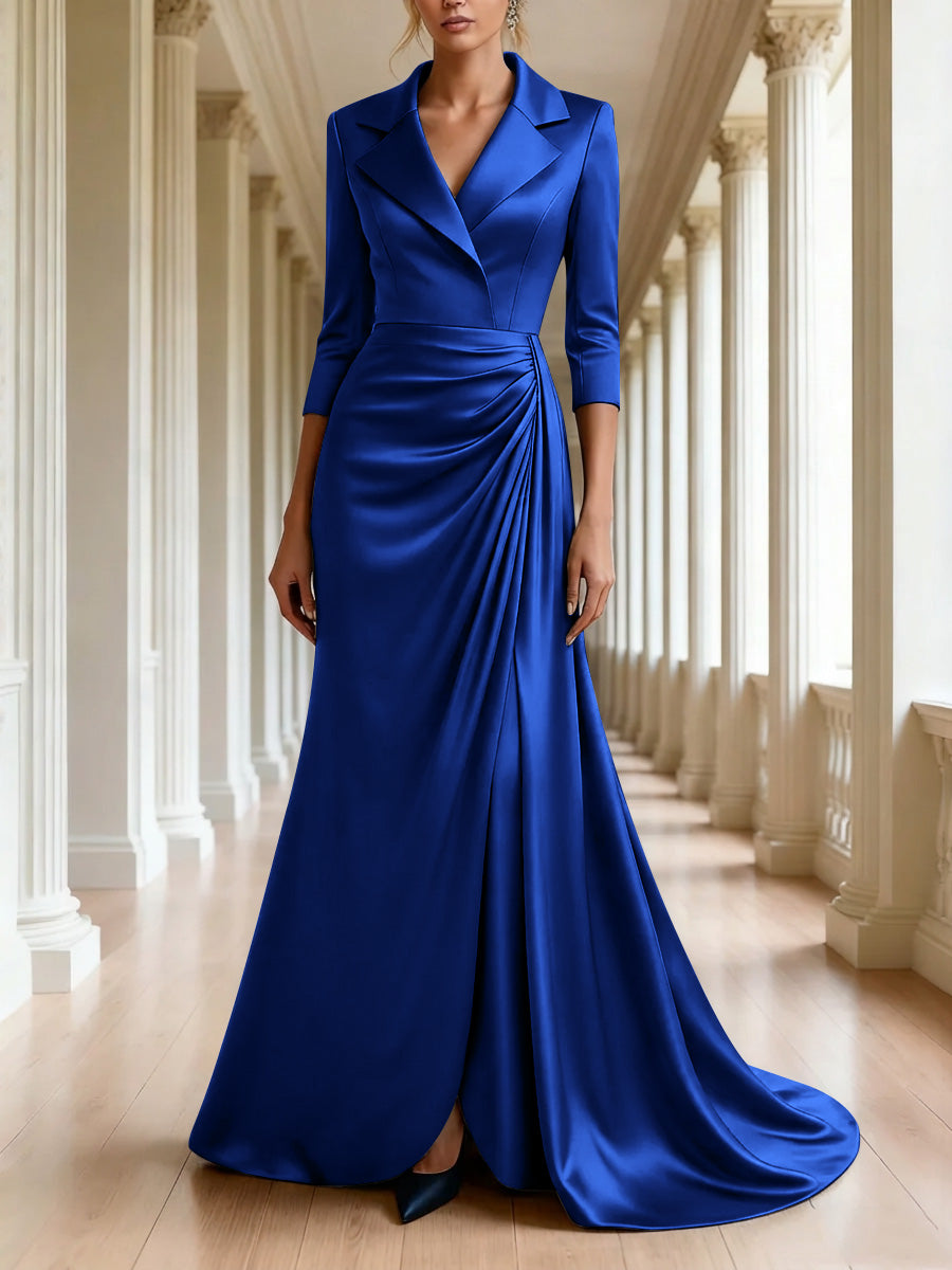 Trumpet/Mermaid 3/4 Sleeves V-Neck Mother of the Bride Dresses Floor-Length