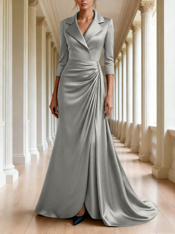 Trumpet/Mermaid 3/4 Sleeves V-Neck Mother of the Bride Dresses Floor-Length