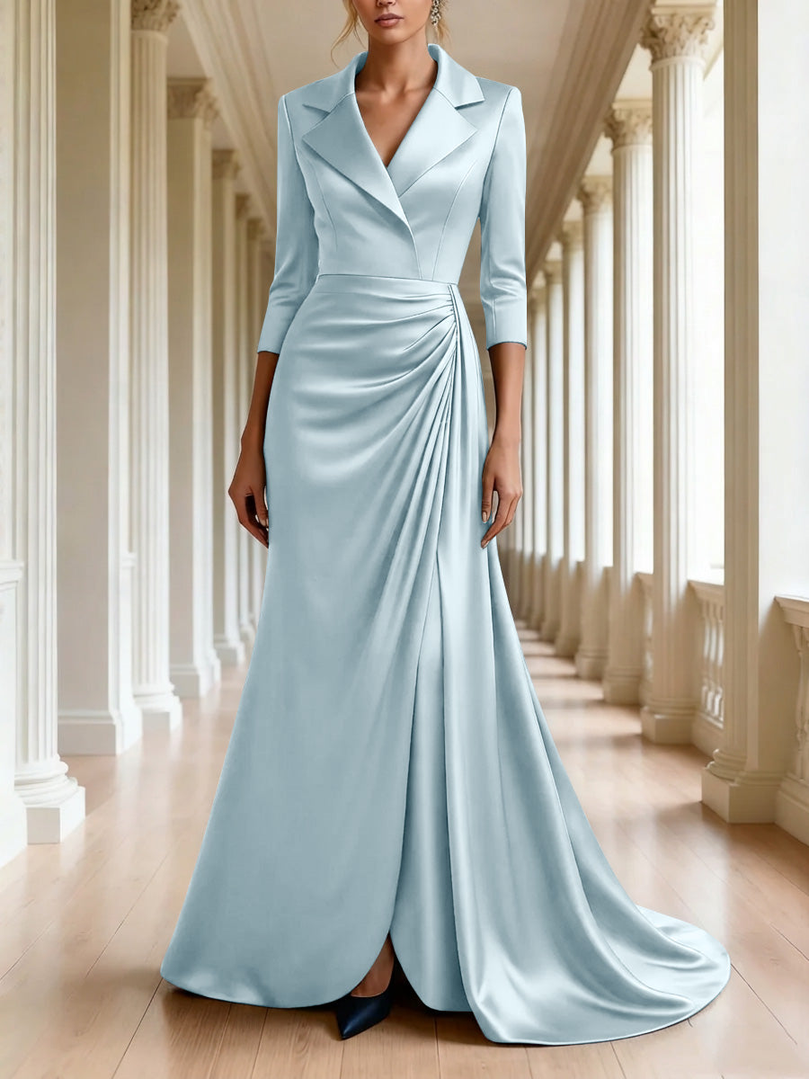 Trumpet/Mermaid 3/4 Sleeves V-Neck Mother of the Bride Dresses Floor-Length