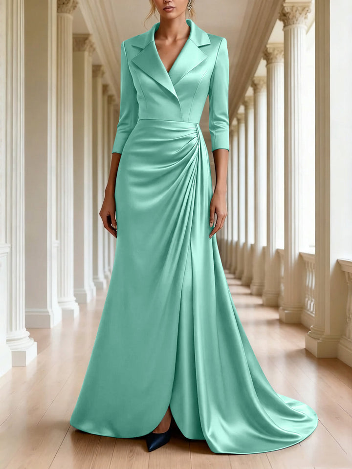 Trumpet/Mermaid 3/4 Sleeves V-Neck Mother of the Bride Dresses Floor-Length