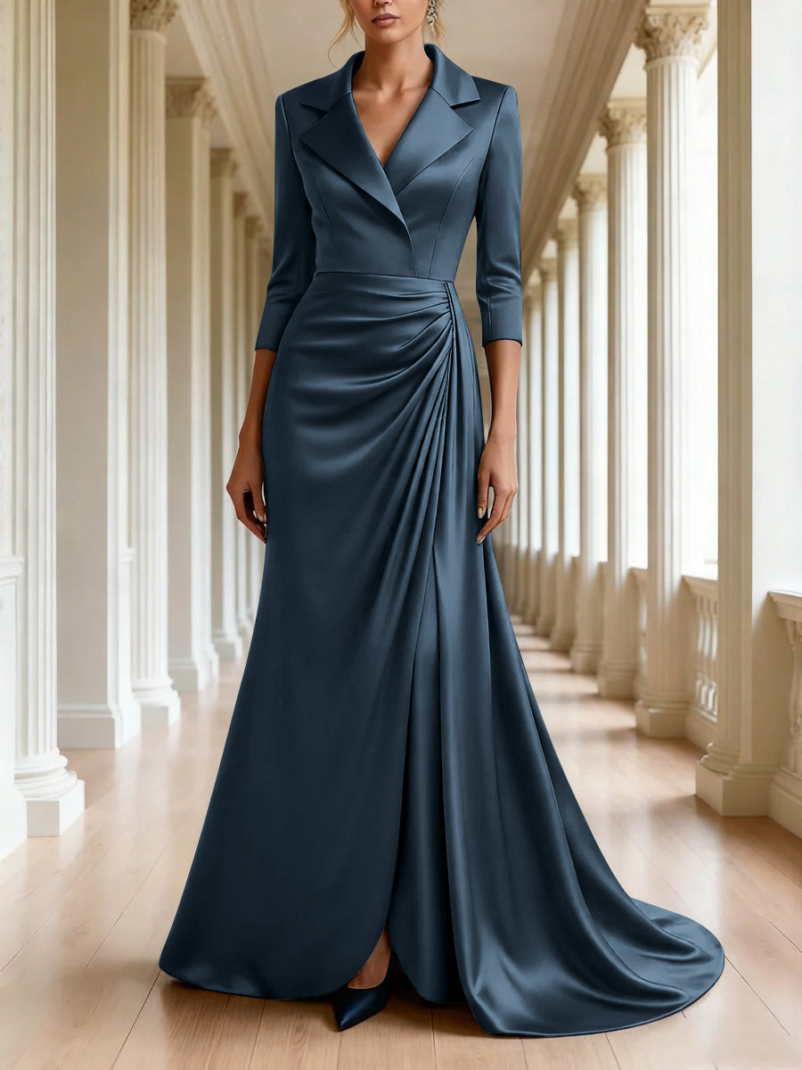 Trumpet/Mermaid 3/4 Sleeves V-Neck Mother of the Bride Dresses Floor-Length
