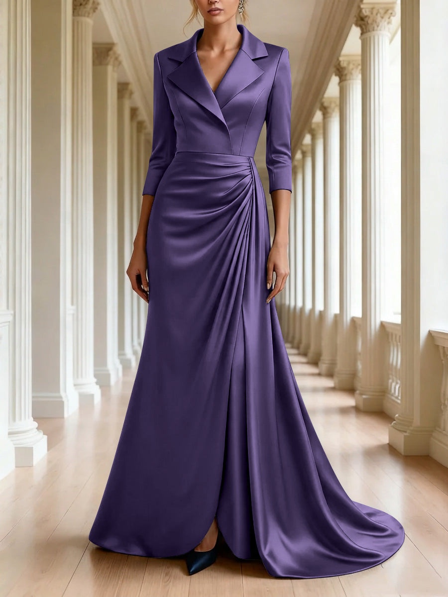 Trumpet/Mermaid 3/4 Sleeves V-Neck Mother of the Bride Dresses Floor-Length