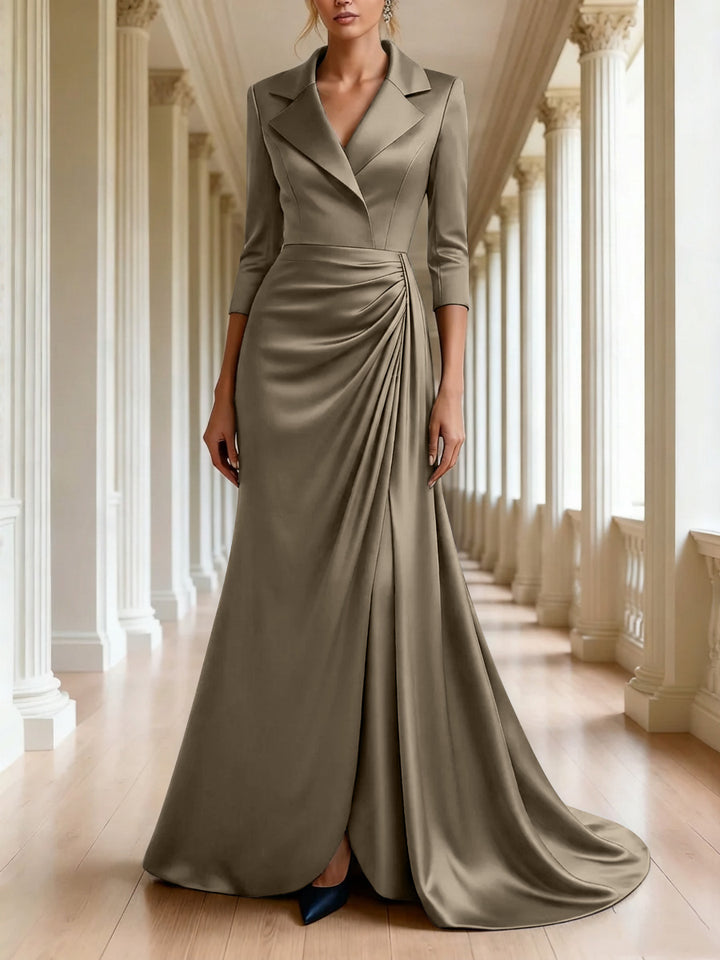 Trumpet/Mermaid 3/4 Sleeves V-Neck Mother of the Bride Dresses Floor-Length