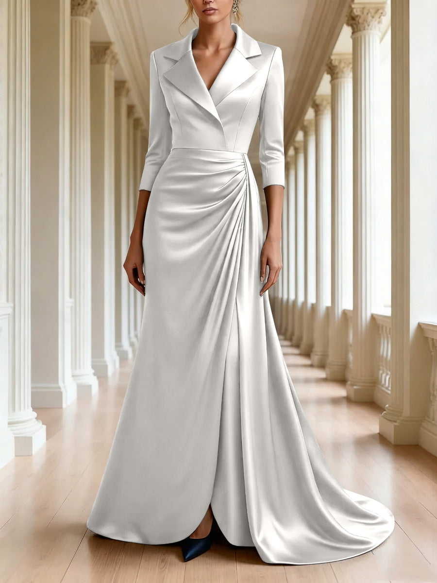 Trumpet/Mermaid 3/4 Sleeves V-Neck Mother of the Bride Dresses Floor-Length