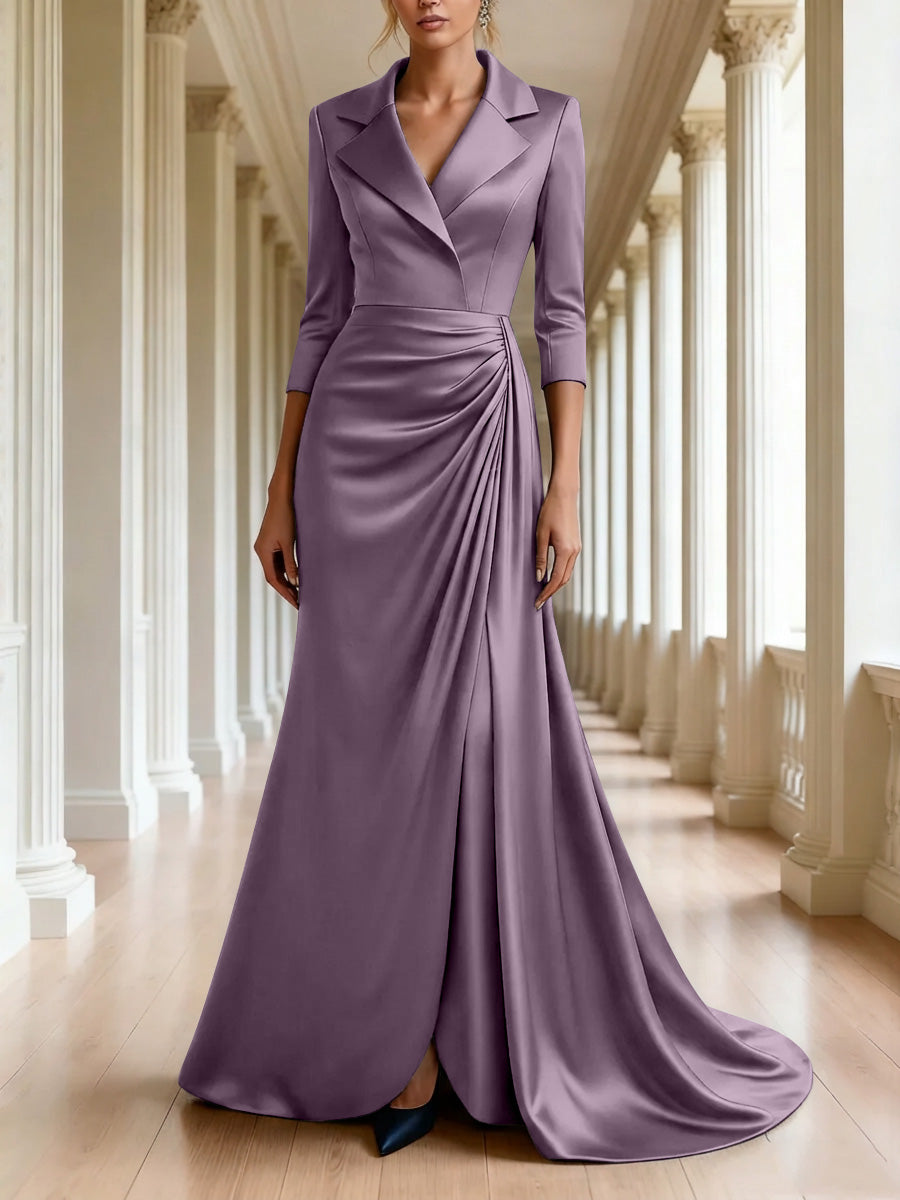 Trumpet/Mermaid 3/4 Sleeves V-Neck Mother of the Bride Dresses Floor-Length