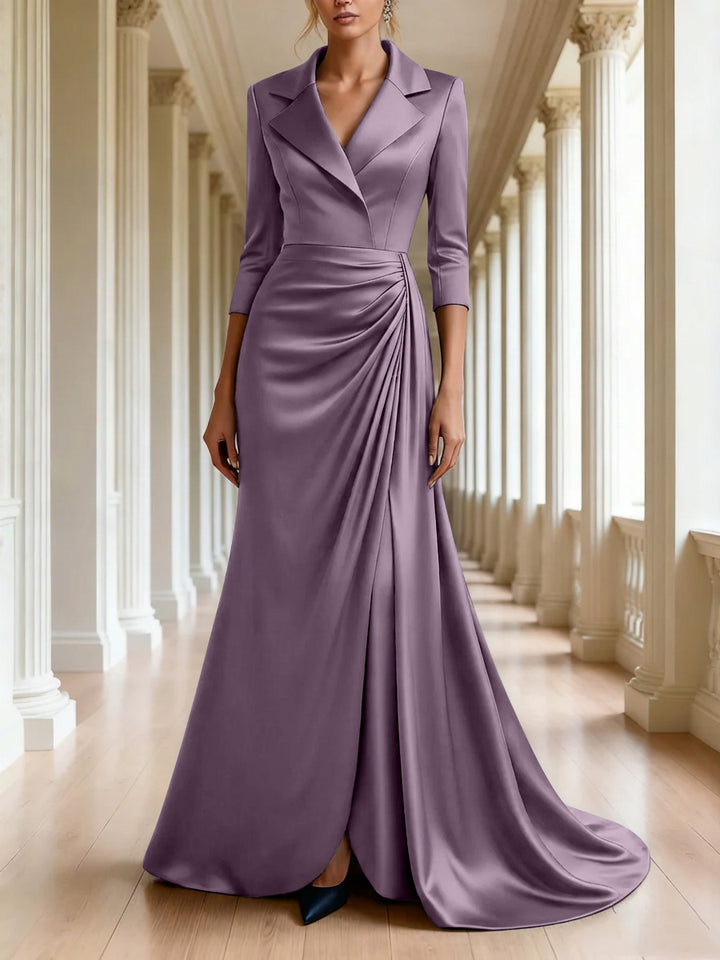 Trumpet/Mermaid 3/4 Sleeves V-Neck Mother of the Bride Dresses Floor-Length