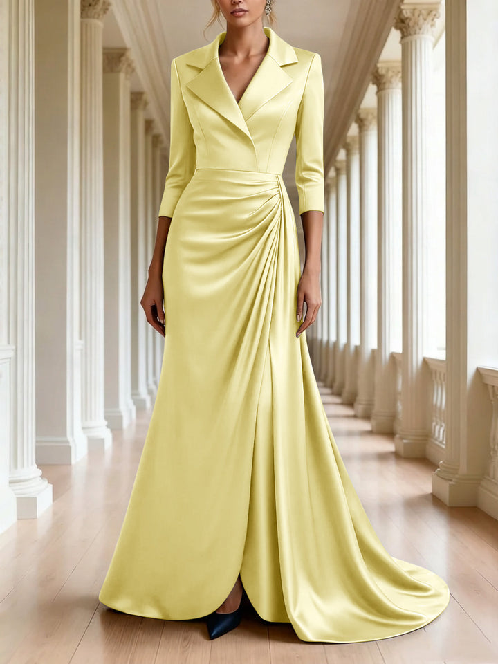 Trumpet/Mermaid 3/4 Sleeves V-Neck Mother of the Bride Dresses Floor-Length