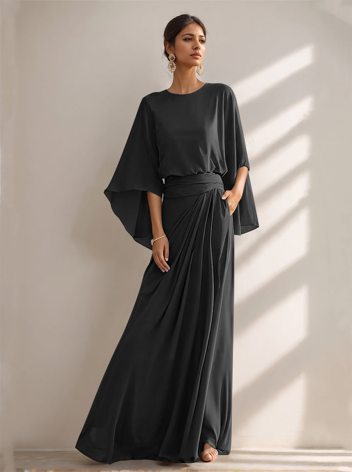 A-Line/Princess Scoop Chiffon Mother of the Bride Dresses Floor-Length with Pockets