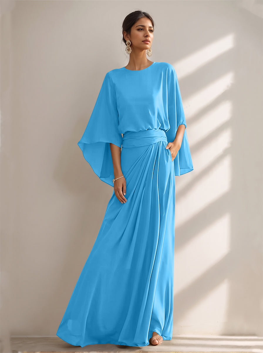 A-Line/Princess Scoop Chiffon Mother of the Bride Dresses Floor-Length with Pockets