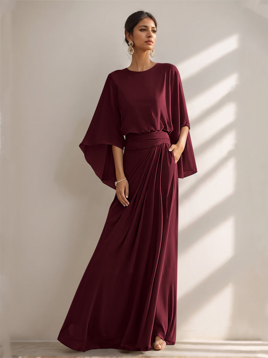 A-Line/Princess Scoop Chiffon Mother of the Bride Dresses Floor-Length with Pockets