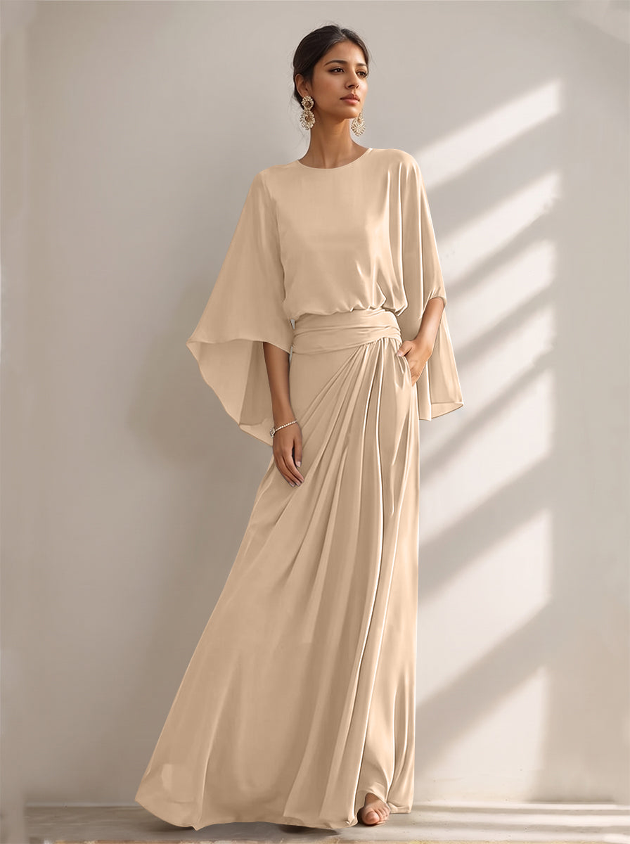 A-Line/Princess Scoop Chiffon Mother of the Bride Dresses Floor-Length with Pockets