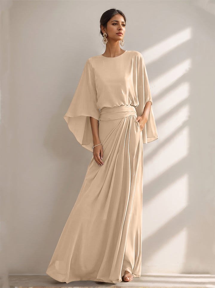A-Line/Princess Scoop Chiffon Mother of the Bride Dresses Floor-Length with Pockets