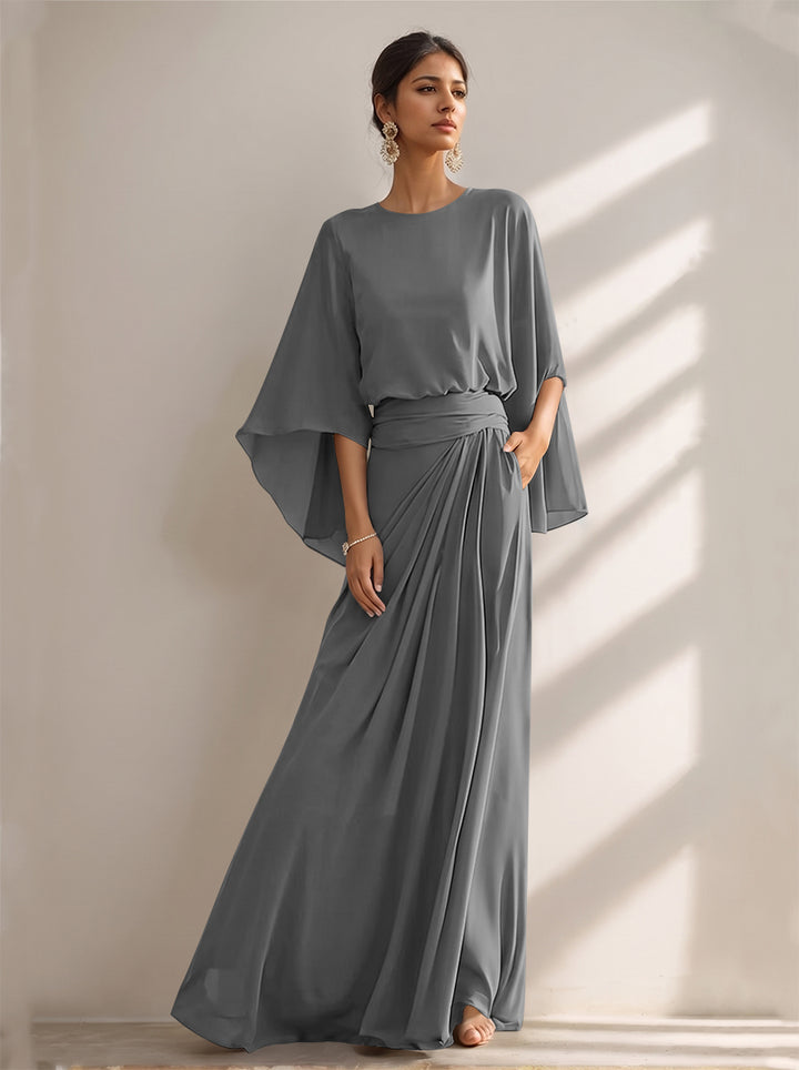 A-Line/Princess Scoop Chiffon Mother of the Bride Dresses Floor-Length with Pockets