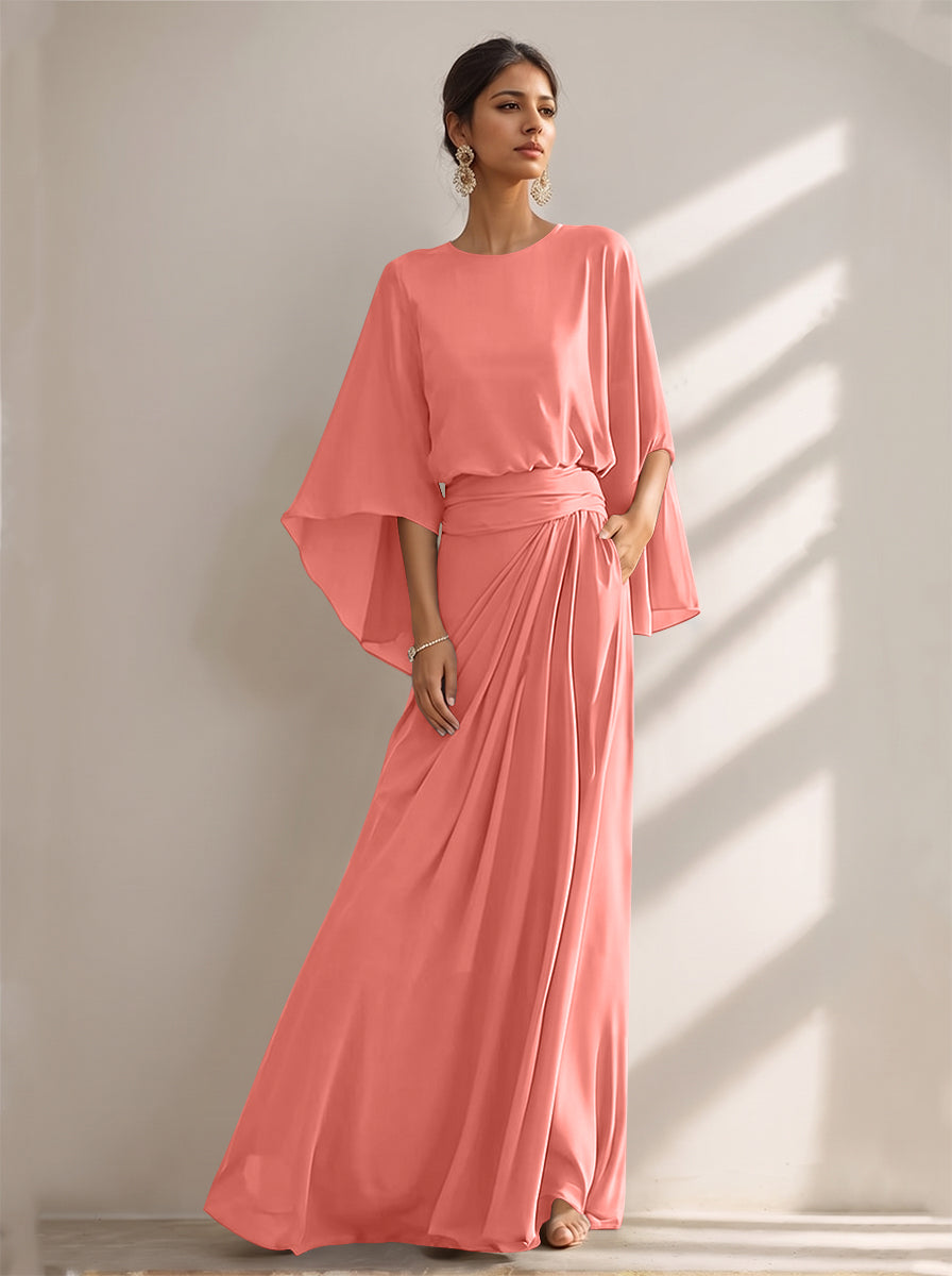 A-Line/Princess Scoop Chiffon Mother of the Bride Dresses Floor-Length with Pockets