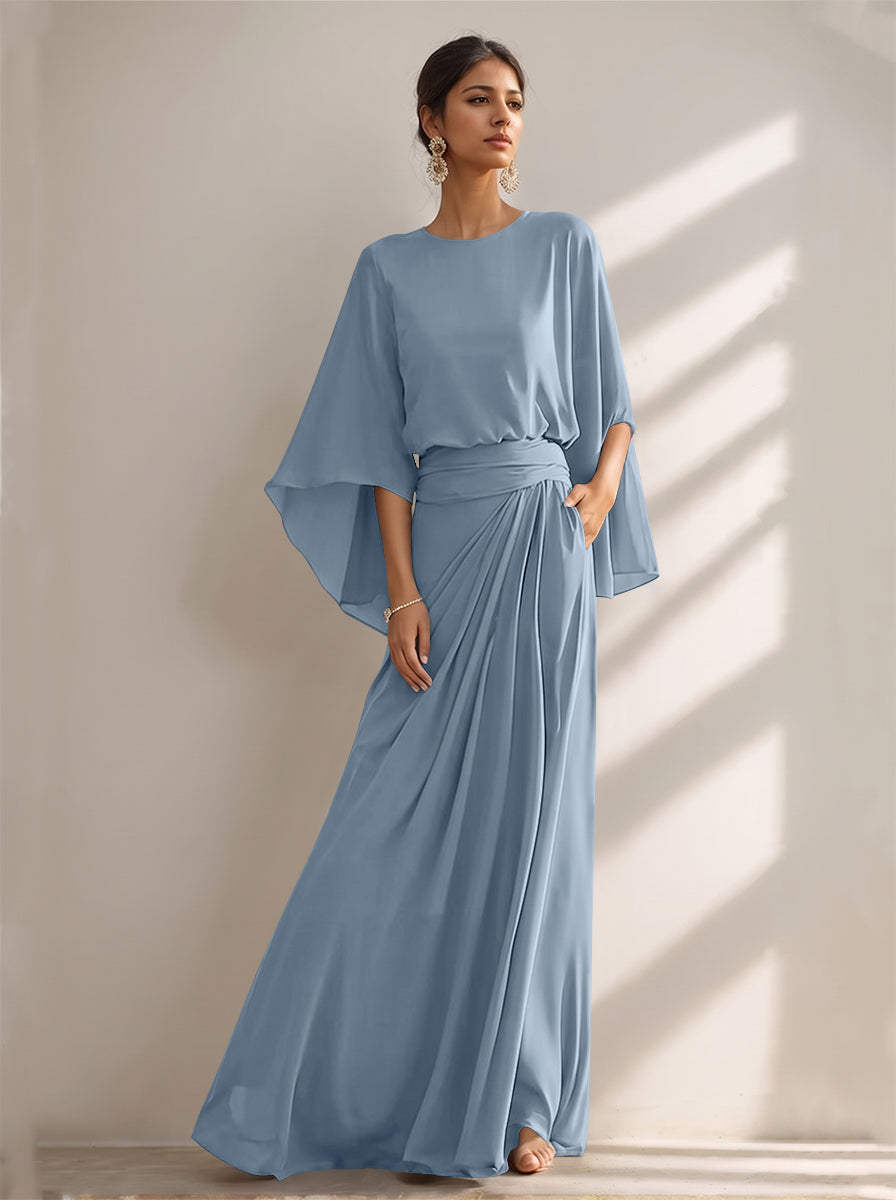 A-Line/Princess Scoop Chiffon Mother of the Bride Dresses Floor-Length with Pockets