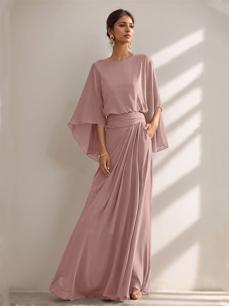 A-Line/Princess Scoop Chiffon Mother of the Bride Dresses Floor-Length with Pockets