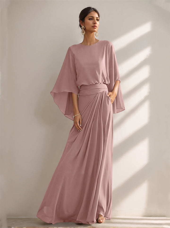 A-Line/Princess Scoop Chiffon Mother of the Bride Dresses Floor-Length with Pockets