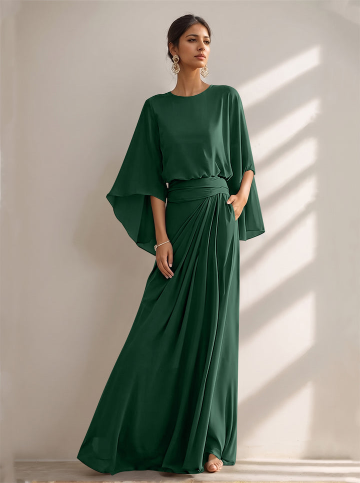 A-Line/Princess Scoop Chiffon Mother of the Bride Dresses Floor-Length with Pockets