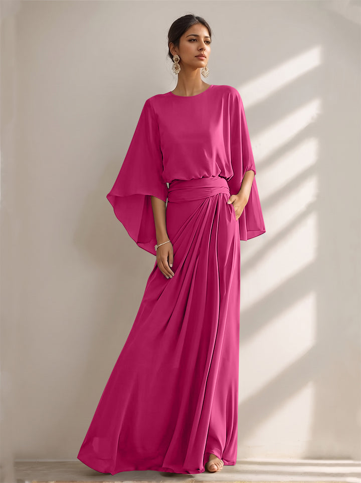 A-Line/Princess Scoop Chiffon Mother of the Bride Dresses Floor-Length with Pockets