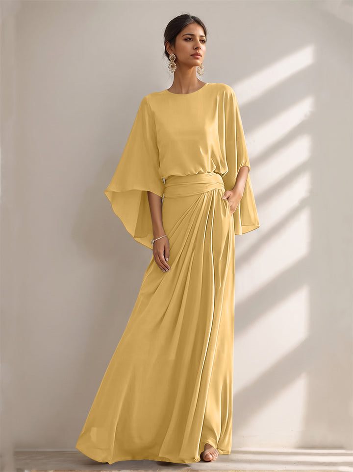 A-Line/Princess Scoop Chiffon Mother of the Bride Dresses Floor-Length with Pockets