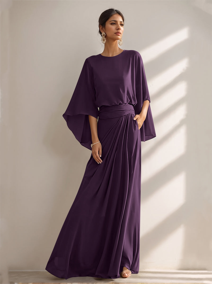 A-Line/Princess Scoop Chiffon Mother of the Bride Dresses Floor-Length with Pockets