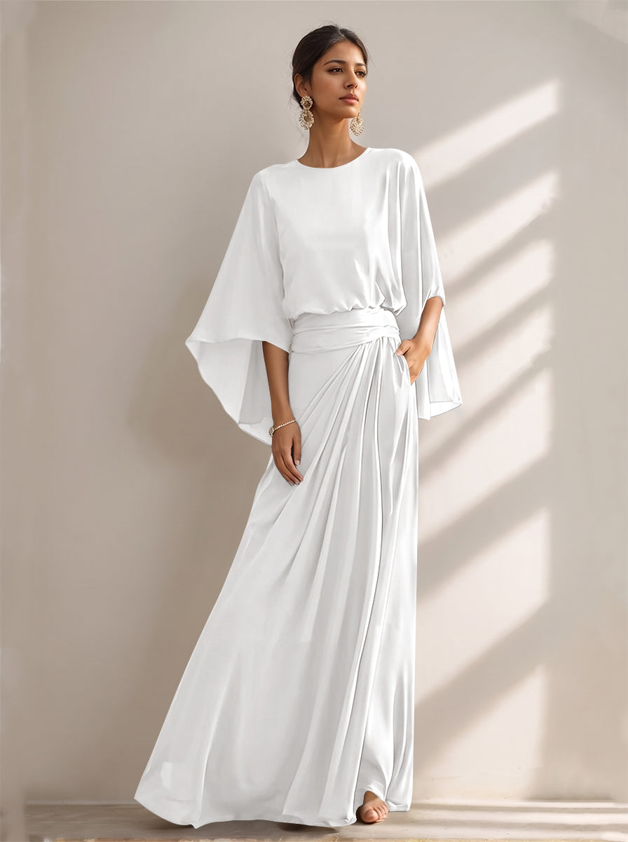 A-Line/Princess Scoop Chiffon Mother of the Bride Dresses Floor-Length with Pockets