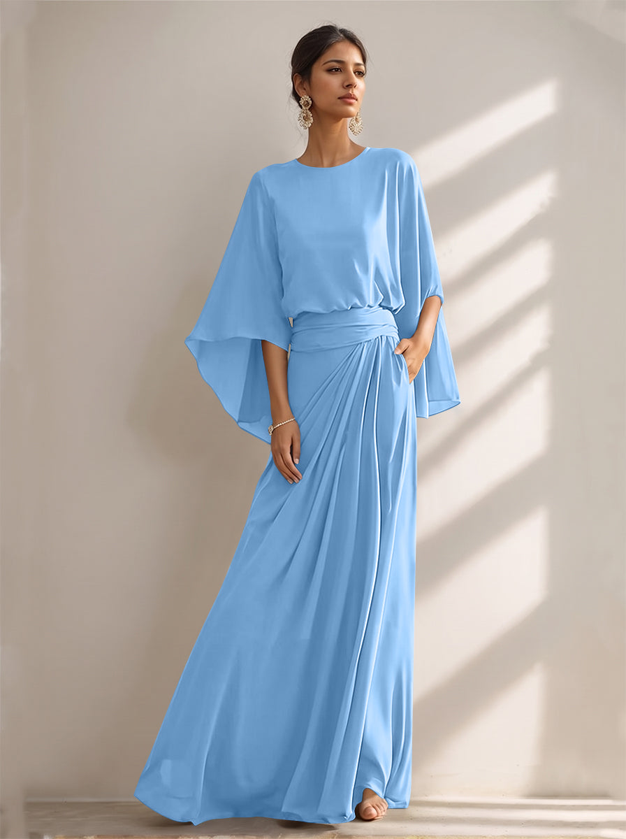 A-Line/Princess Scoop Chiffon Mother of the Bride Dresses Floor-Length with Pockets