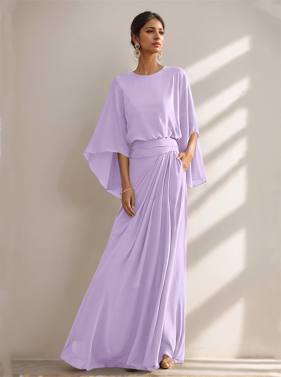 A-Line/Princess Scoop Chiffon Mother of the Bride Dresses Floor-Length with Pockets