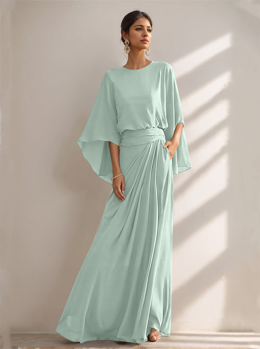 A-Line/Princess Scoop Chiffon Mother of the Bride Dresses Floor-Length with Pockets