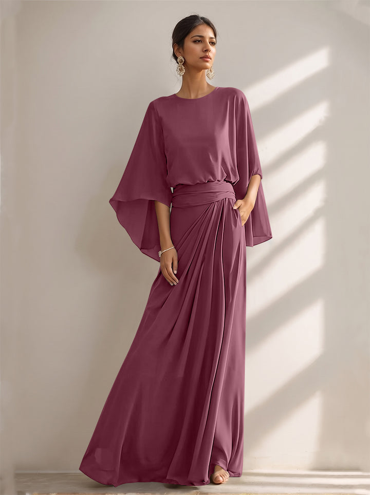 A-Line/Princess Scoop Chiffon Mother of the Bride Dresses Floor-Length with Pockets