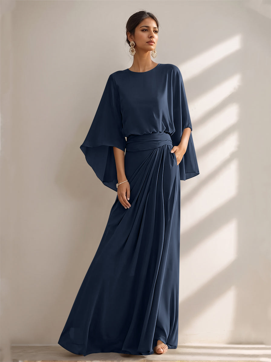 A-Line/Princess Scoop Chiffon Mother of the Bride Dresses Floor-Length with Pockets