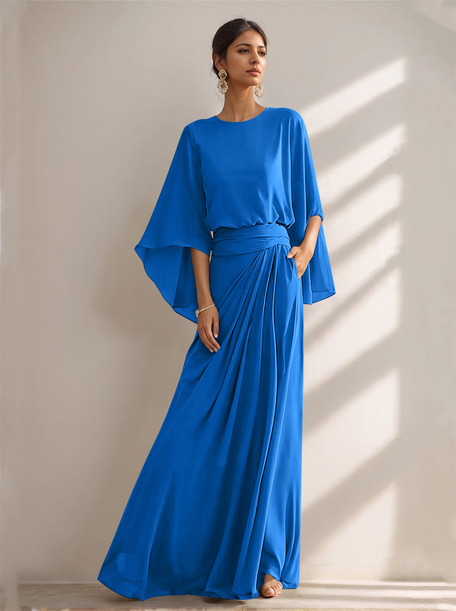 A-Line/Princess Scoop Chiffon Mother of the Bride Dresses Floor-Length with Pockets
