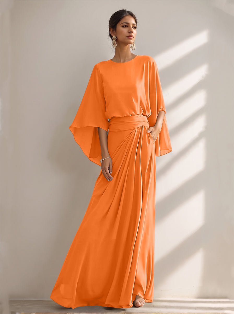 A-Line/Princess Scoop Chiffon Mother of the Bride Dresses Floor-Length with Pockets