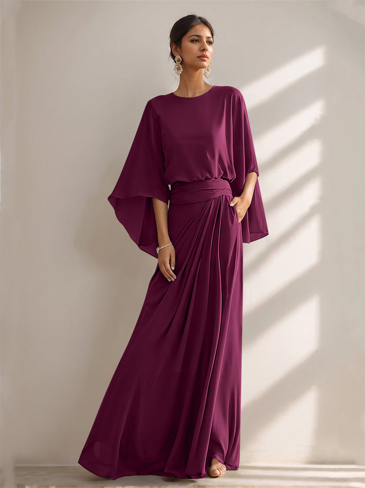 A-Line/Princess Scoop Chiffon Mother of the Bride Dresses Floor-Length with Pockets