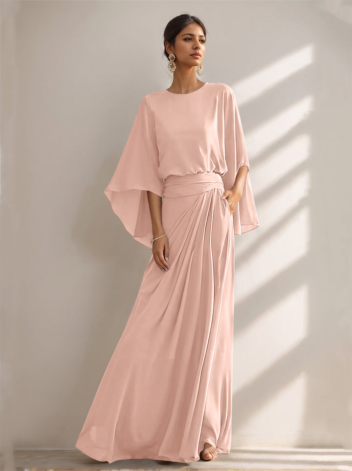 A-Line/Princess Scoop Chiffon Mother of the Bride Dresses Floor-Length with Pockets
