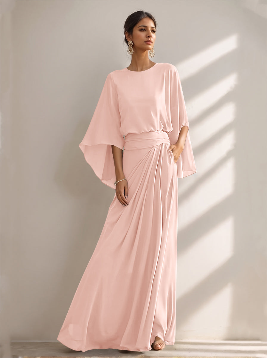 A-Line/Princess Scoop Chiffon Mother of the Bride Dresses Floor-Length with Pockets