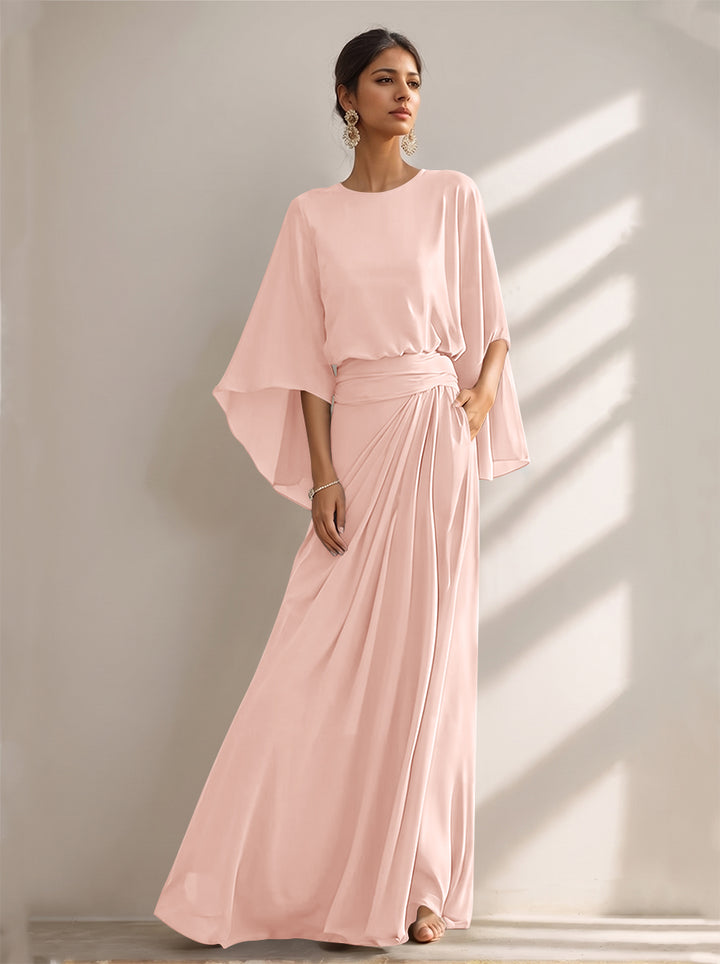 A-Line/Princess Scoop Chiffon Mother of the Bride Dresses Floor-Length with Pockets