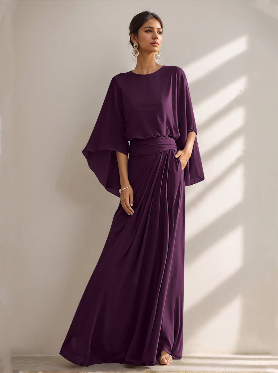 A-Line/Princess Scoop Chiffon Mother of the Bride Dresses Floor-Length with Pockets