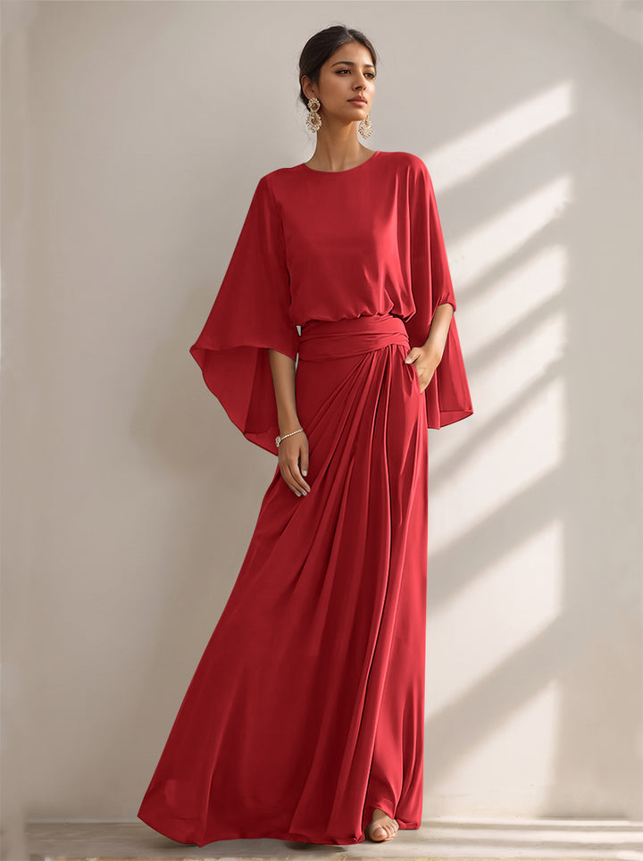 A-Line/Princess Scoop Chiffon Mother of the Bride Dresses Floor-Length with Pockets