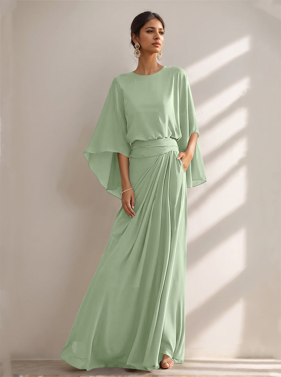 A-Line/Princess Scoop Chiffon Mother of the Bride Dresses Floor-Length with Pockets