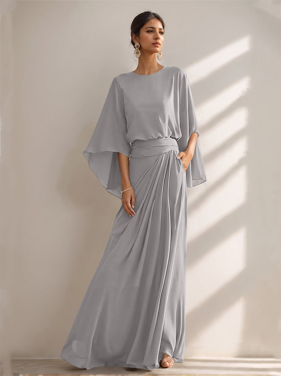 A-Line/Princess Scoop Chiffon Mother of the Bride Dresses Floor-Length with Pockets