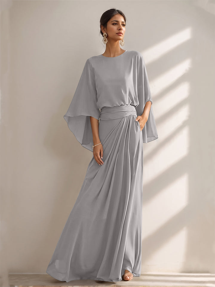 A-Line/Princess Scoop Chiffon Mother of the Bride Dresses Floor-Length with Pockets