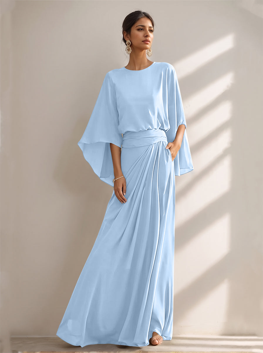 A-Line/Princess Scoop Chiffon Mother of the Bride Dresses Floor-Length with Pockets