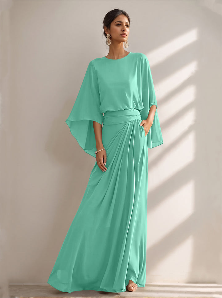 A-Line/Princess Scoop Chiffon Mother of the Bride Dresses Floor-Length with Pockets