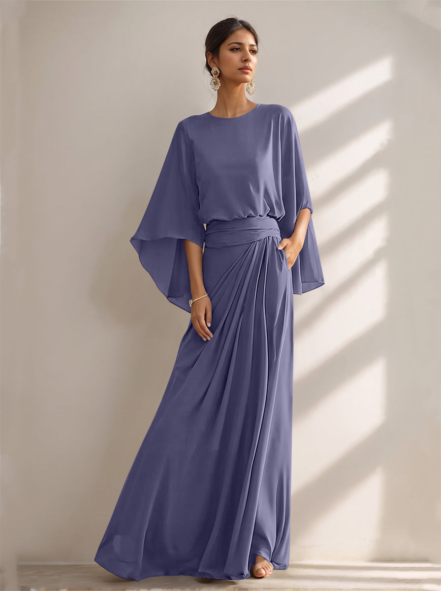 A-Line/Princess Scoop Chiffon Mother of the Bride Dresses Floor-Length with Pockets