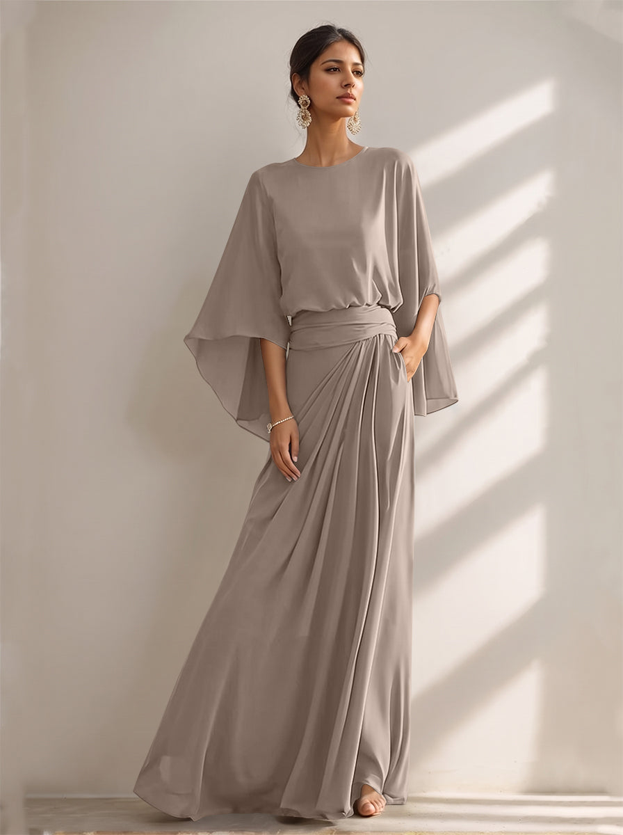 A-Line/Princess Scoop Chiffon Mother of the Bride Dresses Floor-Length with Pockets
