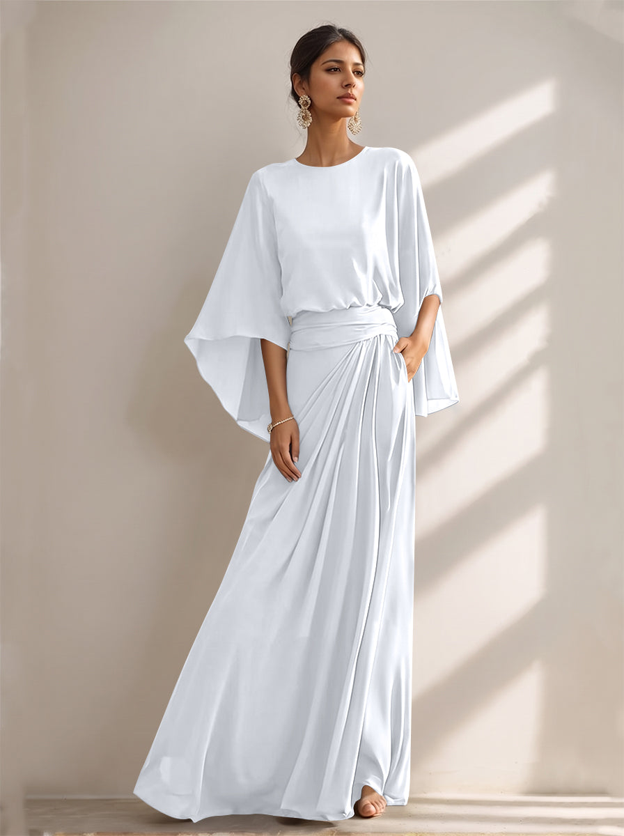A-Line/Princess Scoop Chiffon Mother of the Bride Dresses Floor-Length with Pockets