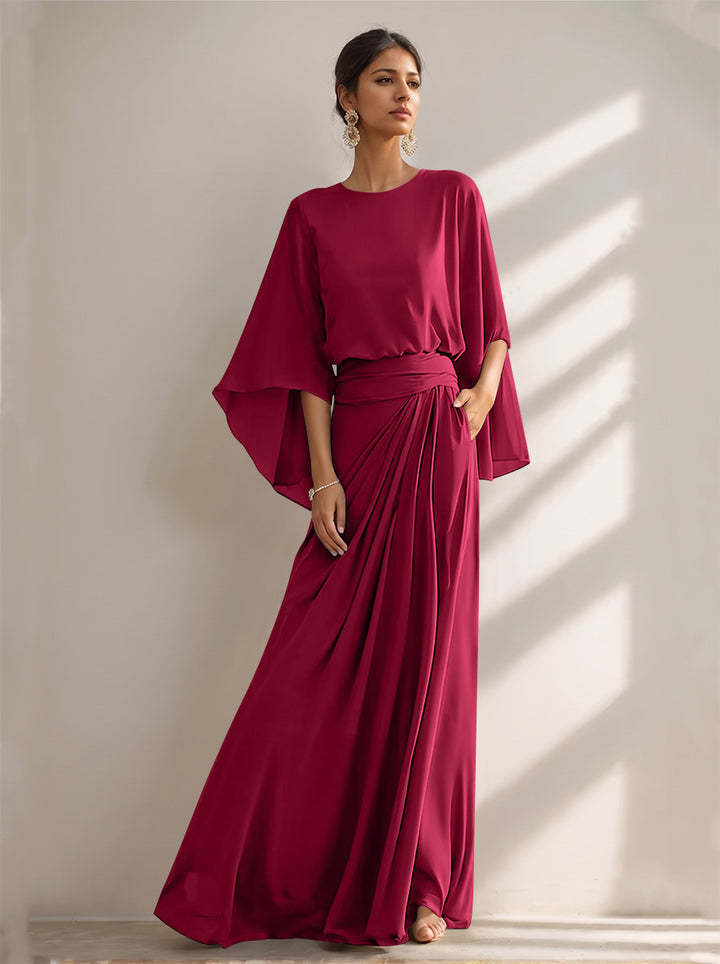 A-Line/Princess Scoop Chiffon Mother of the Bride Dresses Floor-Length with Pockets
