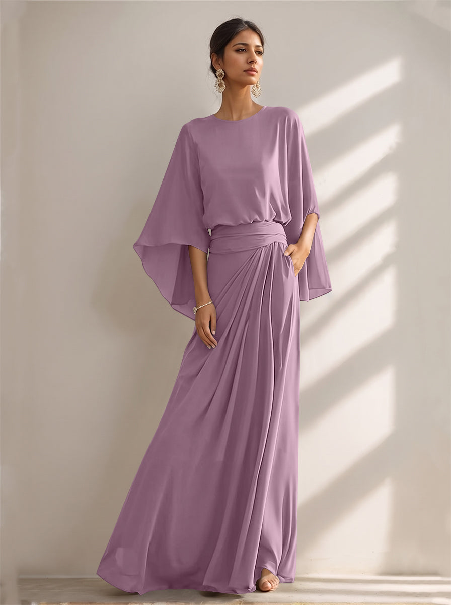 A-Line/Princess Scoop Chiffon Mother of the Bride Dresses Floor-Length with Pockets