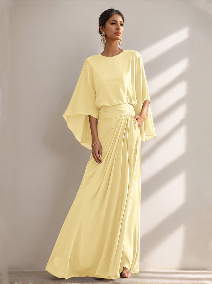 A-Line/Princess Scoop Chiffon Mother of the Bride Dresses Floor-Length with Pockets